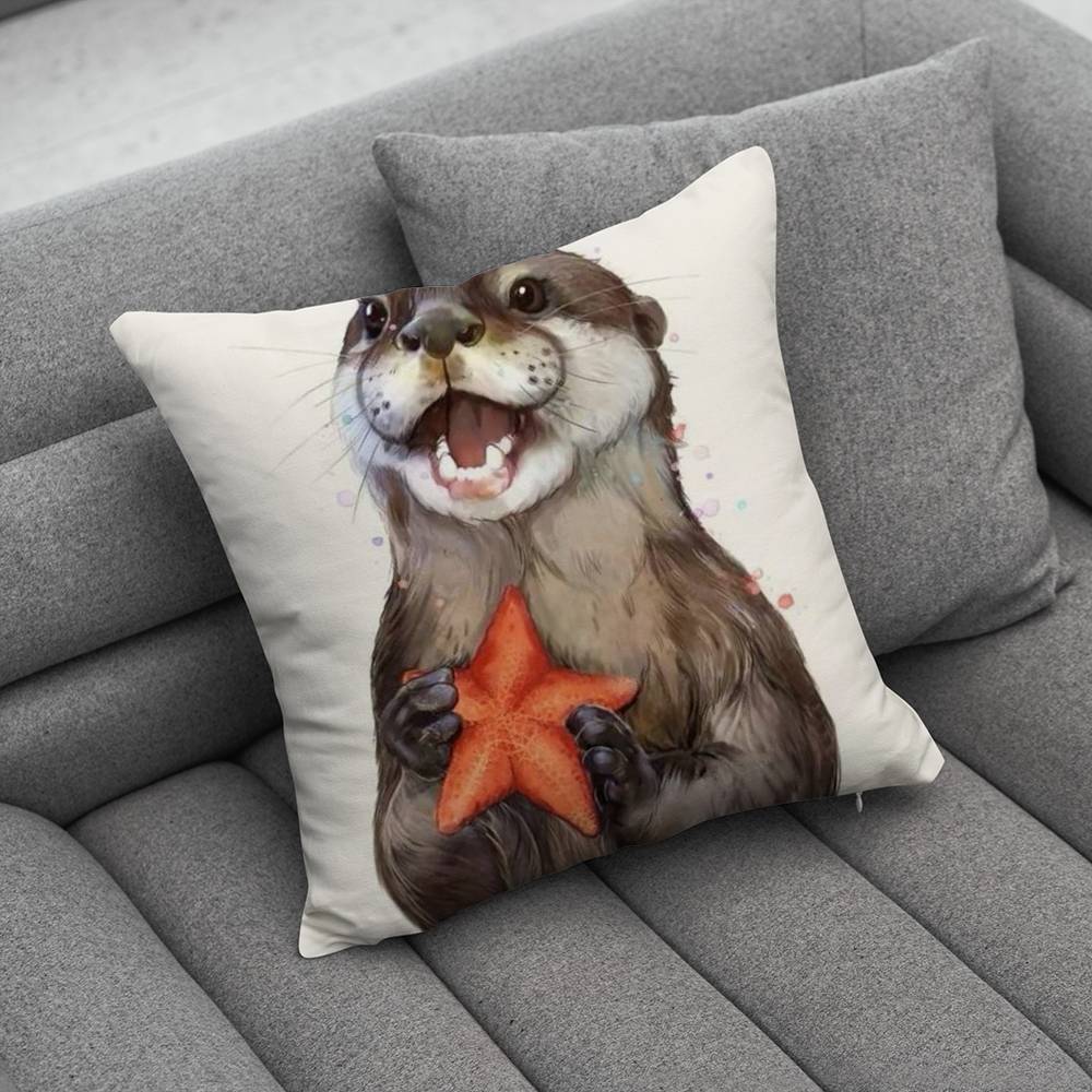 Cute Otters Pillow Case Pillowcase Home Sofa Cushions Car Cushions Pillowcover Office Pillowshell Pillow