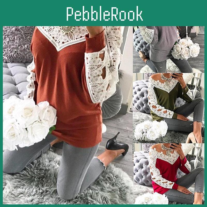 Fashionable Sexy Lace Stitching Off Shoulder Crochet Blouse Showcasing Hollow Style