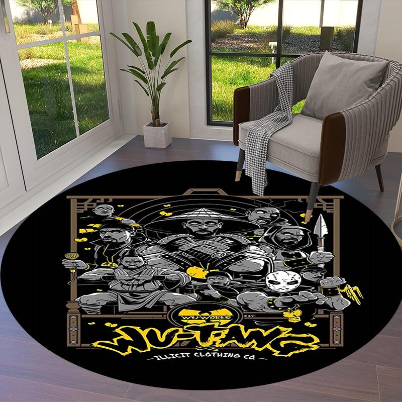 Okrągły dywan Wu-Tang Clan, Dywan do salonu, sypialni, przy sofie, pokoju zabaw, Mata podłogowa antypoślizgowa