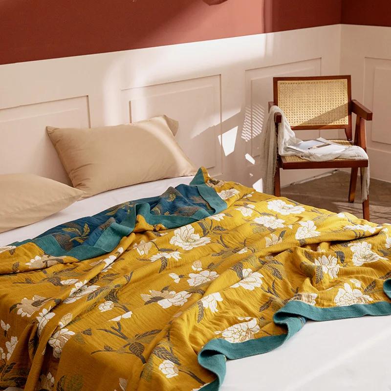 Japanese Cotton Blanket and Throws Livingroom Decor Sofa Towel Four Seasons Flowers Nap Blanket Double Bedroom Soft Bedspread