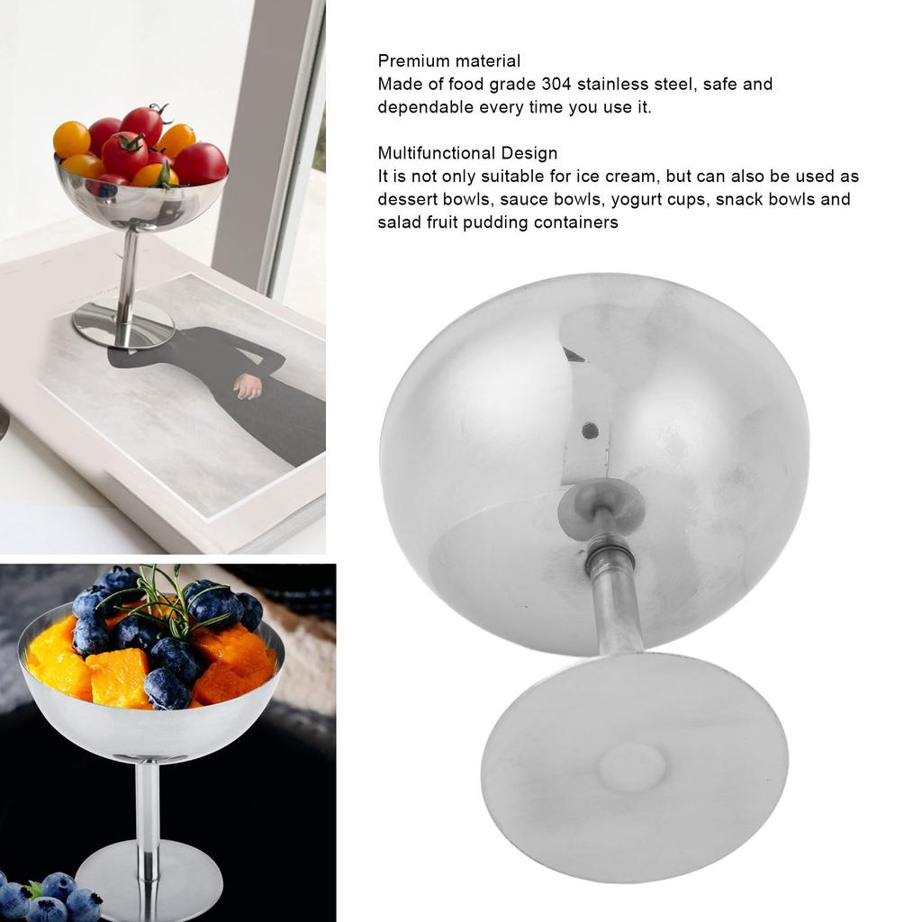 160ML Eisbecher 304 Edelstahl Dessertschale Spülmaschinenfest Runder Fußbecher für Salat Obst Pudding