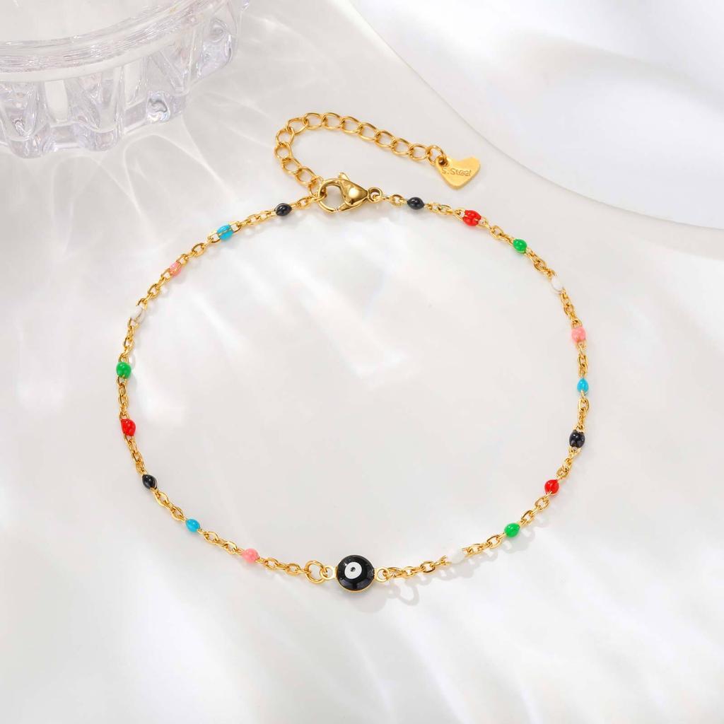 Evil Eye Anklet Bracelet for Women, 18K Gold Plated Stainless Steel, Adjustable Waterproof Evil Eye Jewelry