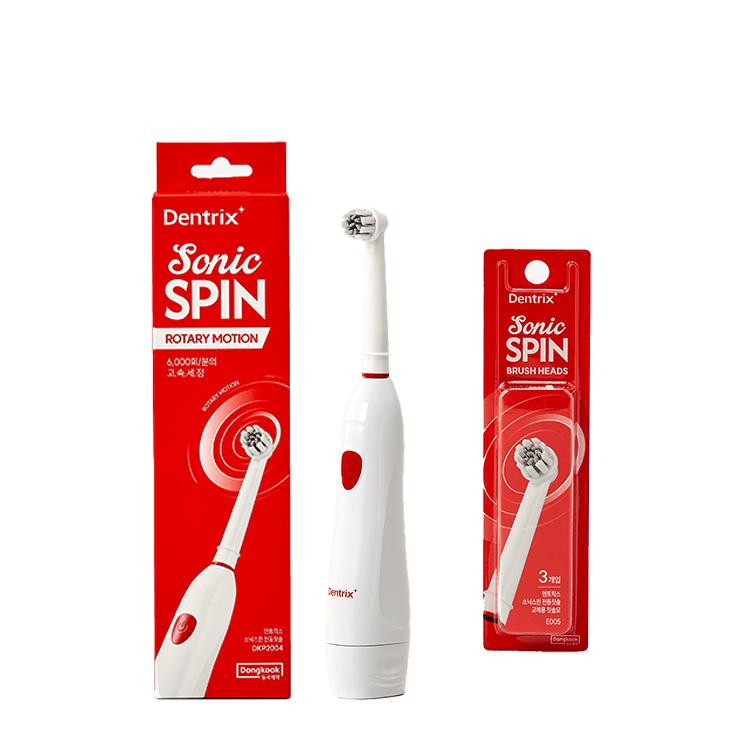 Dentrix SonicSpin Electric Toothbrush + 3 Replacement Brush Heads