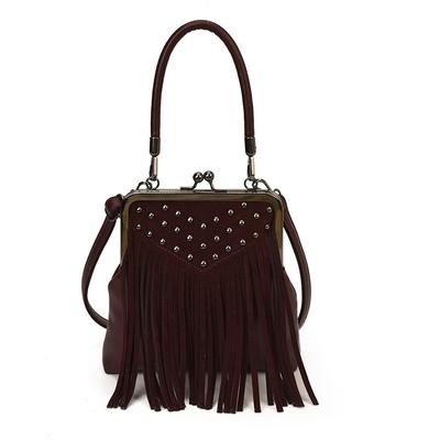 Fashionable Tassel Bag, Retro Heavy Industry Rivet Design Handbag, Single-shoulder Crossbody Bag