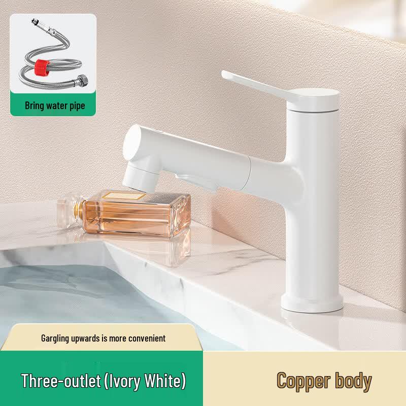Yipan White Brass Three-Outlet Basin Faucet