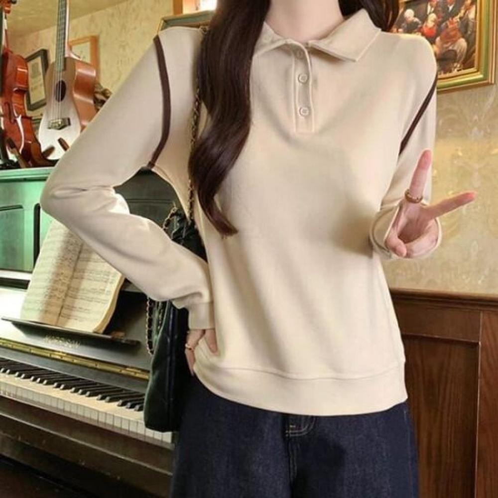 Navava NT2983 Color Block Line PoinT Collar Long Sleeve T shirT