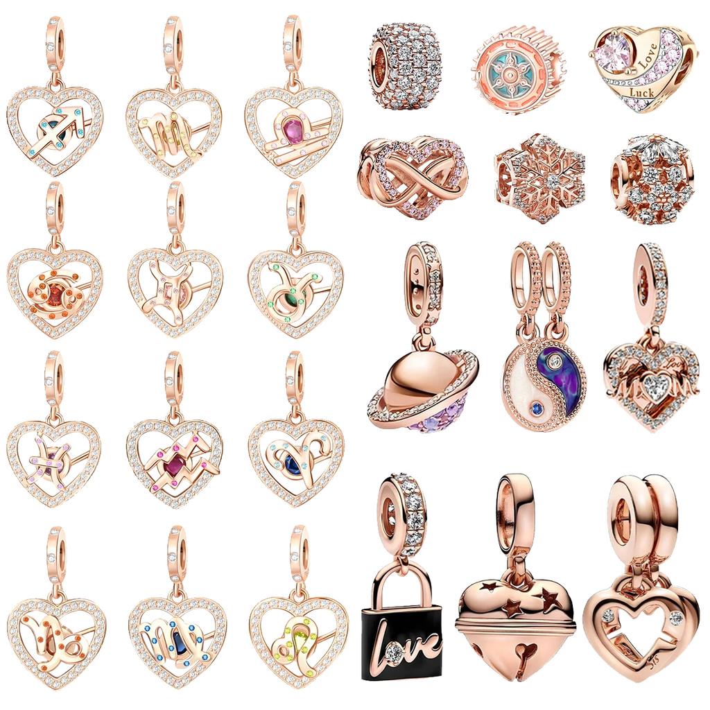 Farmece Scânteietoare de Cupru Aur Roz Fulg de Zăpadă Inimă Piatră de Naș Mărgele Pentru Colier Femei Brățară DIY Cadou Bijuterii