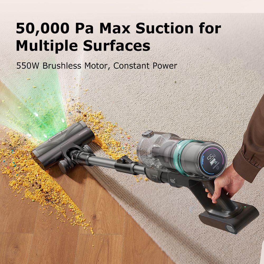 Proscenic P16 Cordless Stick Vacuum Cleaner, 50kPa Suction, 55mins Runtime, 180° Bendable Wand