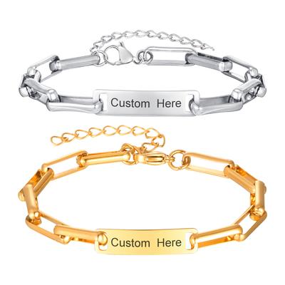 Personalisierte Armbänder Edelstahl Stange ID Namensarmband für Damen Individuell Graviert Inspirierendes Zitat Geschenk Geburtstagsschmuck