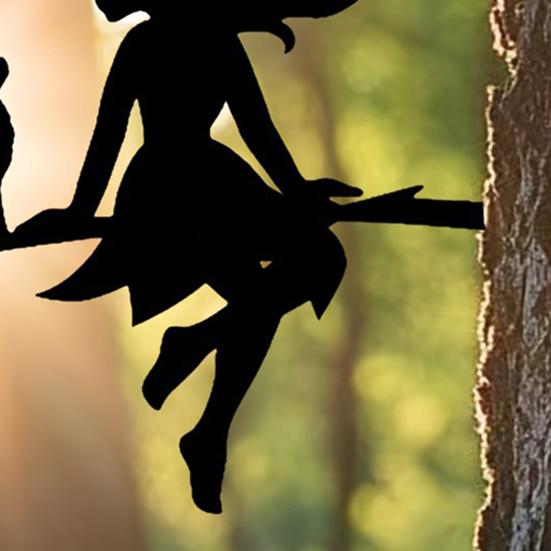 Metal Witch And Cat Silhouette Stake Halloween Insert On The Branch Yard Art Decor Black Tree Stump Sign for Outdoor Patio Lawn Courtyard Garden Decor