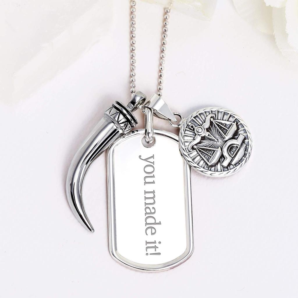 Personalizowany Tradycyjny Męski Duży Wojskowy Nieśmiertelnik Naszyjnik z Wisiorkiem dla Mężczyzn Nastolatków Srebro Próby 925 Długi Koralik Kulkowy 18 Cali Możliwość Personalizacji