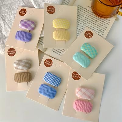 1 Par de Pasadores de Tela de Moda - Lindos Diseños de Cuadros y Tartán, Accesorios Coloridos para el Lado y la Parte Delantera del Cabello, Pasador Duradero