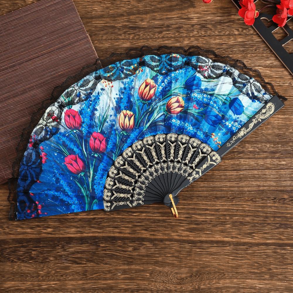 Plastic Ribs Spanish Folding Fan Lace Trim Edge Handheld Fan Elegant Dance Prop Fan Gift