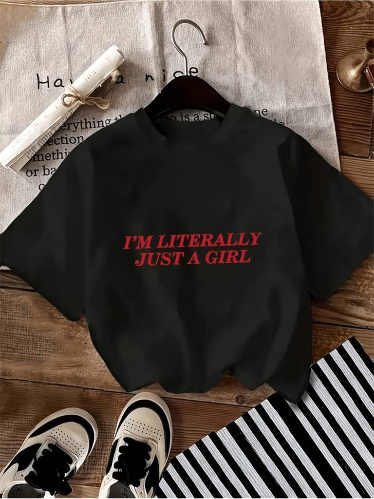 Casual Street Style Round Neck Short Sleeve T Shirt Loose Breathable Knitted Top Artistic Letter And Animal Print Retro Elegant Design Suitable for Wo