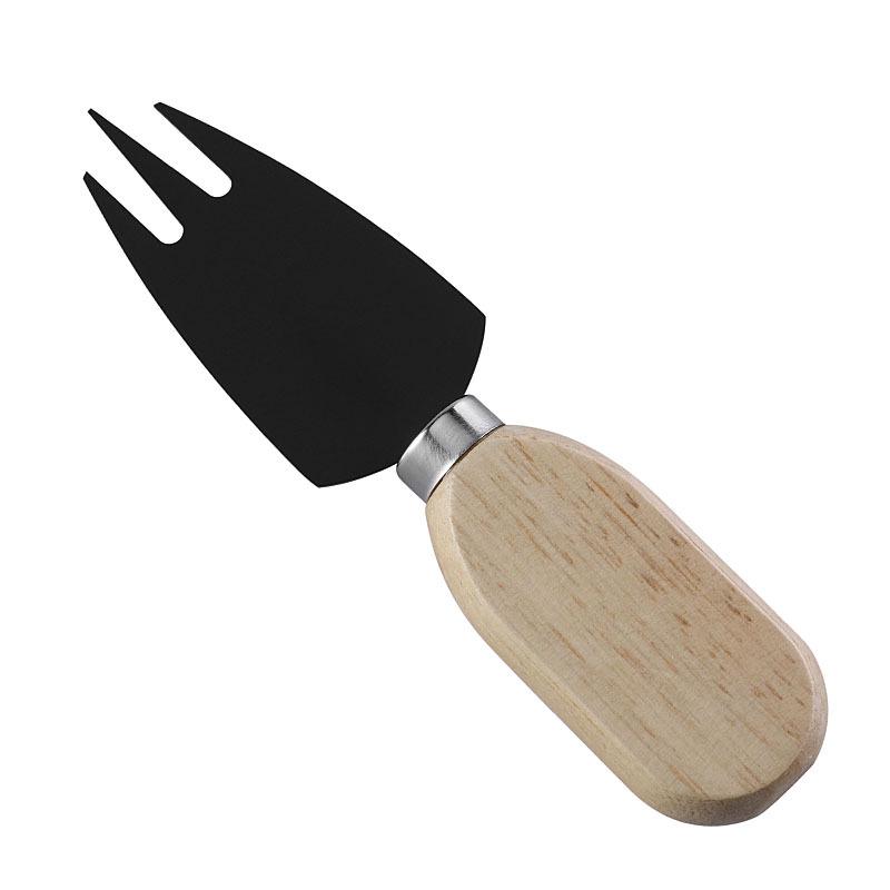 Cross-Border Cheese & Fruit Knife Set: Black Cheese Knife, Butter Spreader, Fork with Rubberwood Handle.