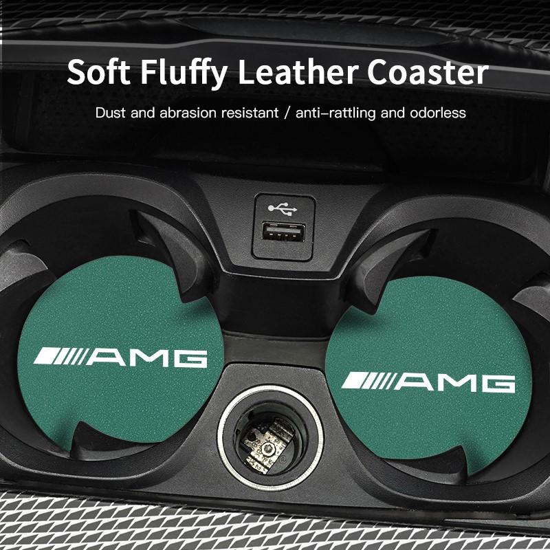 2Pcs Suede Leather Coaster Car Water Cup Anti-slip Pad Mat Auto Interio For Mercedes Benz AMG Smart W205 C300 W203 W206 W108 W12