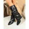 Pointed Toe Plus-size Pleated Sleeve Mid-heel Trouser Boots 2025 Winter New British-style High Boots for Women