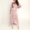 Women's Fashion Solid Color  Long Sleeve Satin Soft Waist And  Dress
