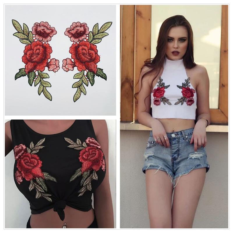 2Pcs Dress Embroidered Fashion Lingerie Breast Flower Sewing DIY Polyester Fabric Sticker Embroidered Decals Flower Applique