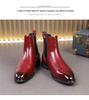 Men's Red Leather Pointed Toe Slip-On Chelsea Boots - High-Top Casual Martin Style, Plus Sizes Available