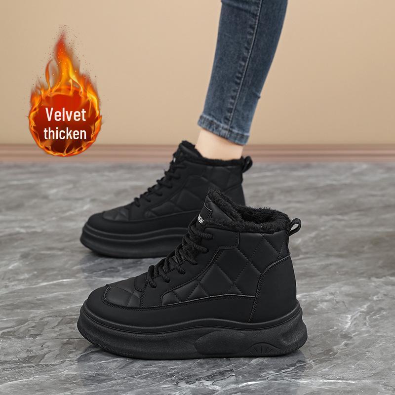 Women s High-Top Velvet-Lined Waterproof Snow Boots 35 чёрный