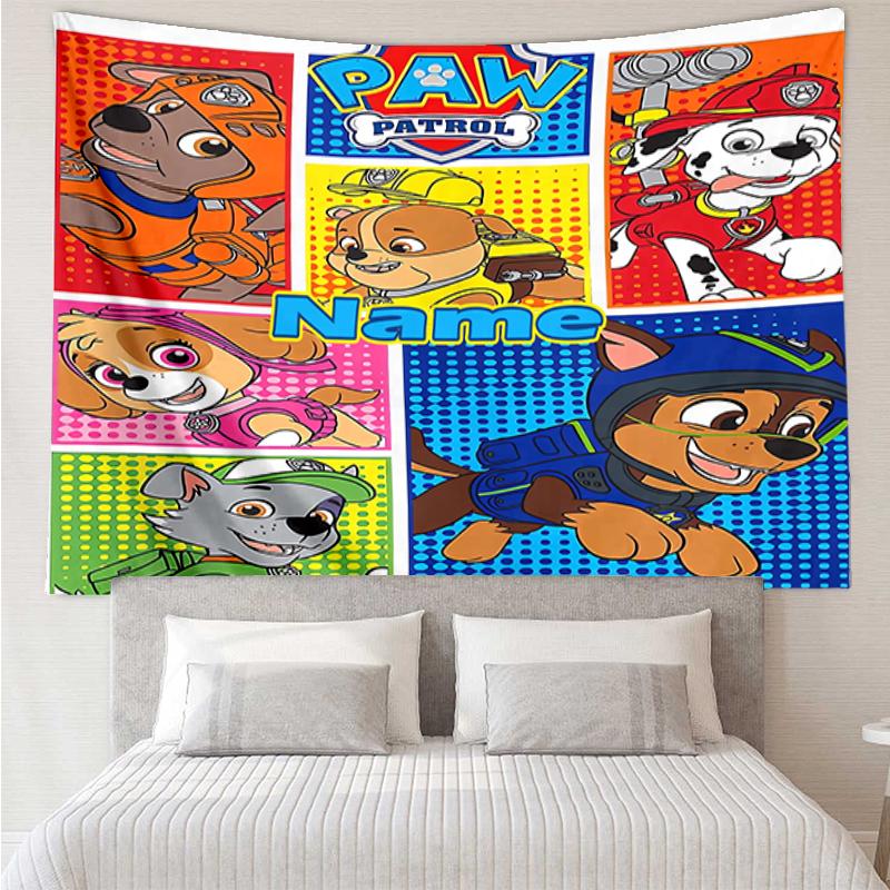 Custom Name PAW Patrol Print Tapestry, Backdrop, Easy Setup, Ideal for Bedroom, Office & Living Room, with Aesthetic Wall Hanging Decor.