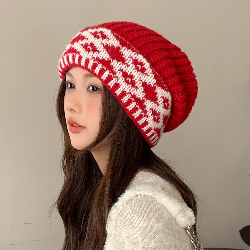 Knitted Woolen Hat for Women Winter  Korean Style  Large Head Circumference Warm Pile Hat Anti Cold Face Showing  Small Cold Hat  Trendy