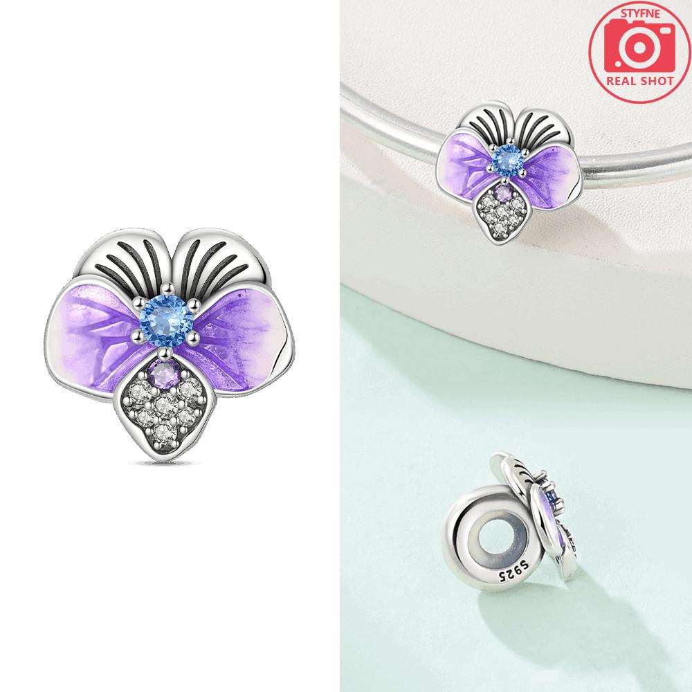 Pendants Woman Original Copper Bead Purple Flower Bellflower Cat Stars Moons Fit Bracelet Women Gift Jewelry Accessory Set