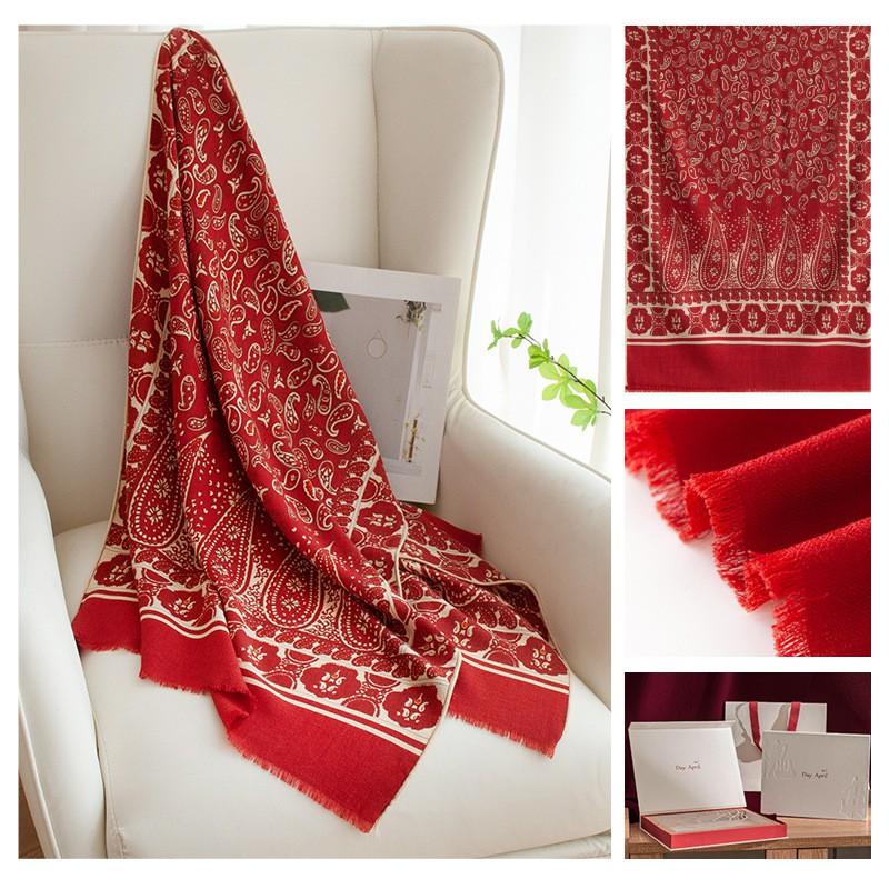 Luxury Soft Silk Wool Scarf Double Sided Print Fashion Shawl Women Sun Protection Warmth