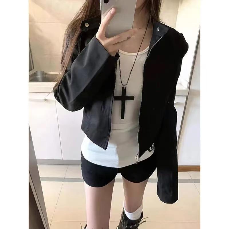 Women's Retro Faux Suede Motorcycle Jacket - Spring/Autumn Niche Design