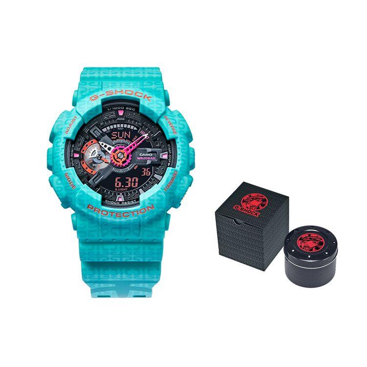 Casio G-Shock Series Five Tiger Generals Guan Yu Collaboration Sports Fashion Shockproof Waterproof Quartz Movement Resin Strap GA-110SGG-3A Teal