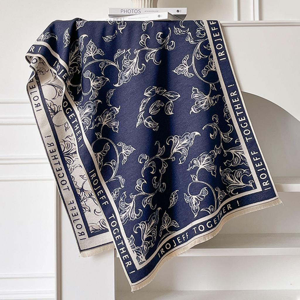 Scarf Women'S Winter Flowers Versatile Premium Feeling Imitation Cashmere Tassel Letter Large Shawl Trend Warm Scarf