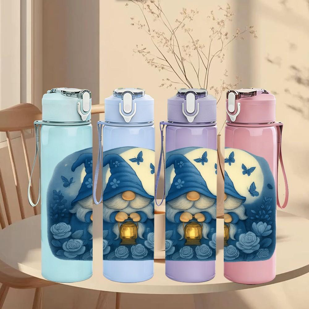 1PC Blue Gnome Bat Moon Art 750ml Color Plastic Sports Water Bottle Leakproof Flip Straw Lid Suitable for Sports Office Home Use