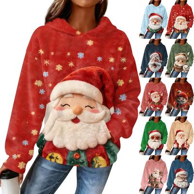 Sweat à capuche à manches longues et à imprimé de Noël pour femme