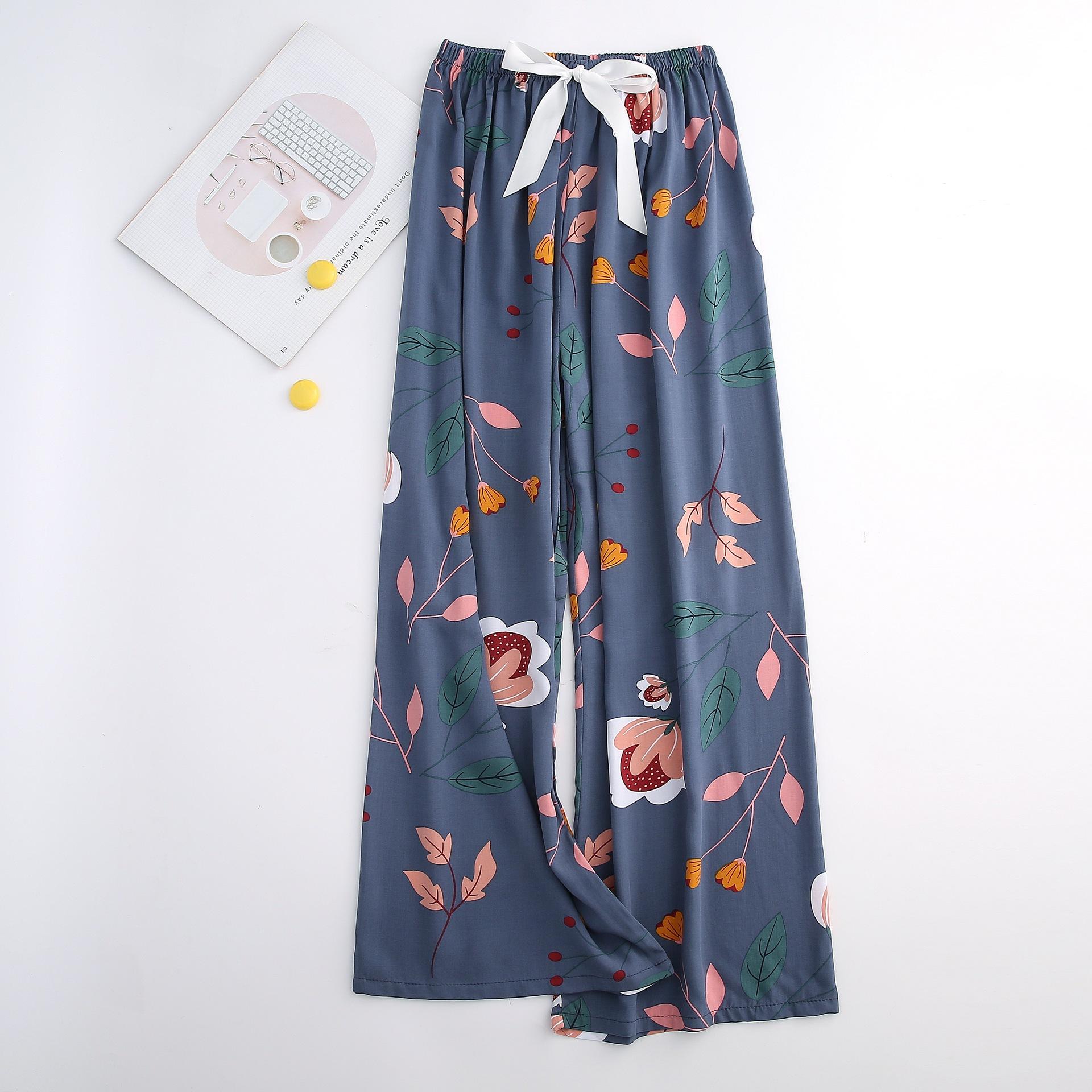 

Летние хлопковые шелковые пижамы женские свободные широкие брюки с принтом One Size