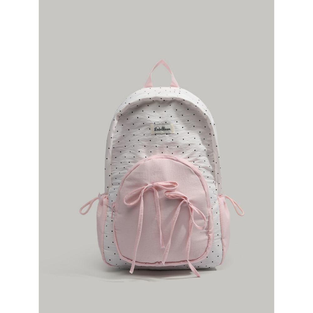 

Patchwork Contrast Color Dot Bow Backpack Woman Kawaii Cute Y2K Aesthetic Sweet Schoolbag Ladies High Capacity Chic Mochila 2025 32x39x11cm белый