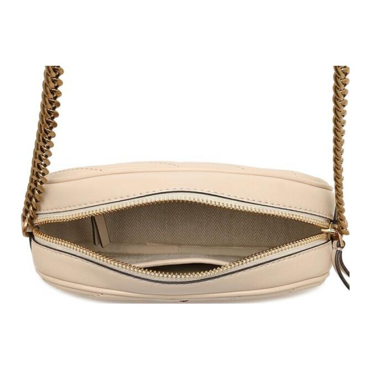 Tory Burch Kira Double T Logo Herringbone Stripe Zipper Camera Bag Women Shoulder Bag New-Cream 152353-122