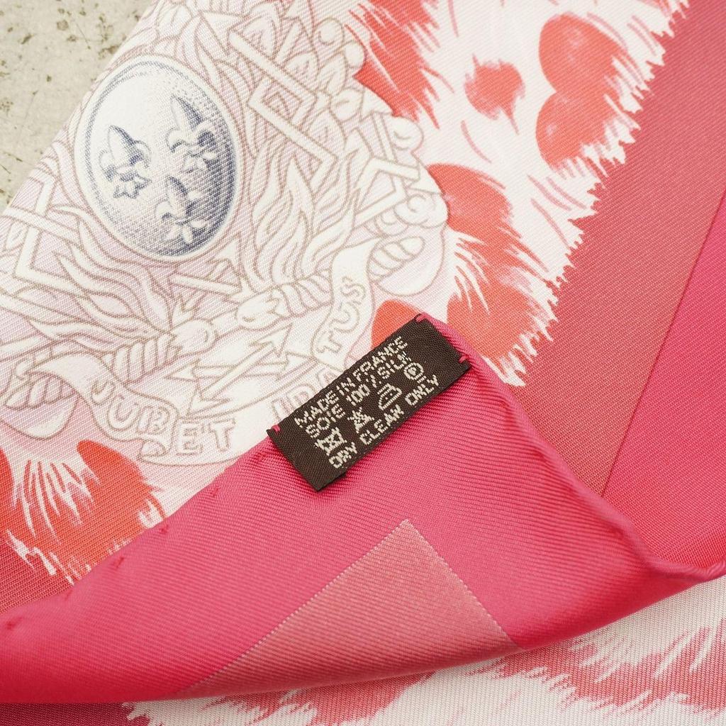 Used Domestic genuine, extremely beautiful condition, HERMES J.Abadie CASOUES PLUMETS faceless helmet Carre 90 large silk scarf, pink, authentic,