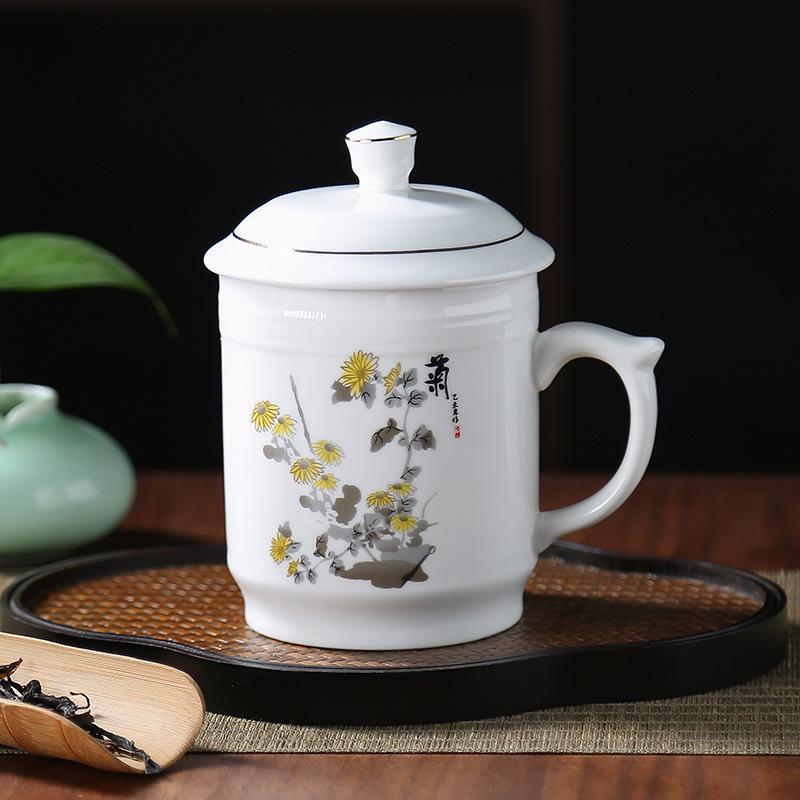 Blue & White Porcelain Tea Infuser Mug: Large-Capacity Bone China Cup with Lid