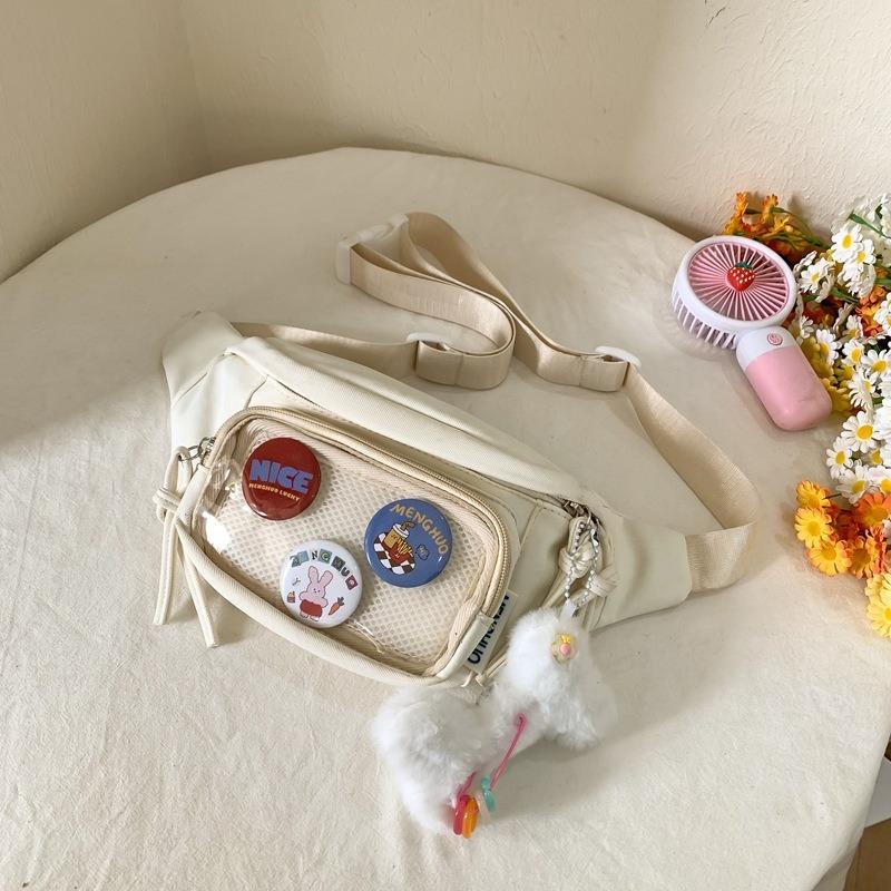 Transparent Badge Breast Bag Female, Niche Cute Girl Messenger Bag Student Sports Fanny Pack