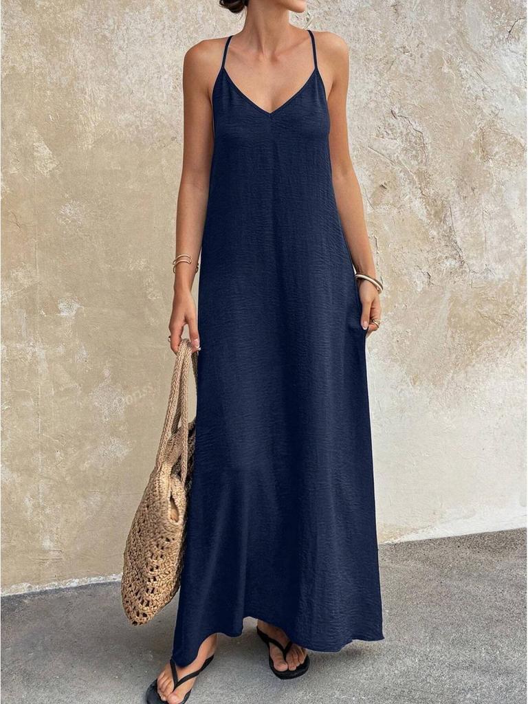 European Fashion V-neck Backless Sleeveless Spaghetti Strap Dress 2026