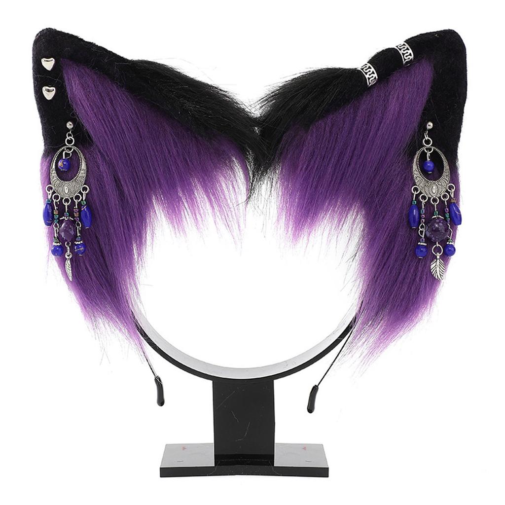 Cat Ear Headband with Colorful Ear Jewelry Sweet Girls Cosplay Beast Ears Fursuit Masquerade Halloween Cosplay Party