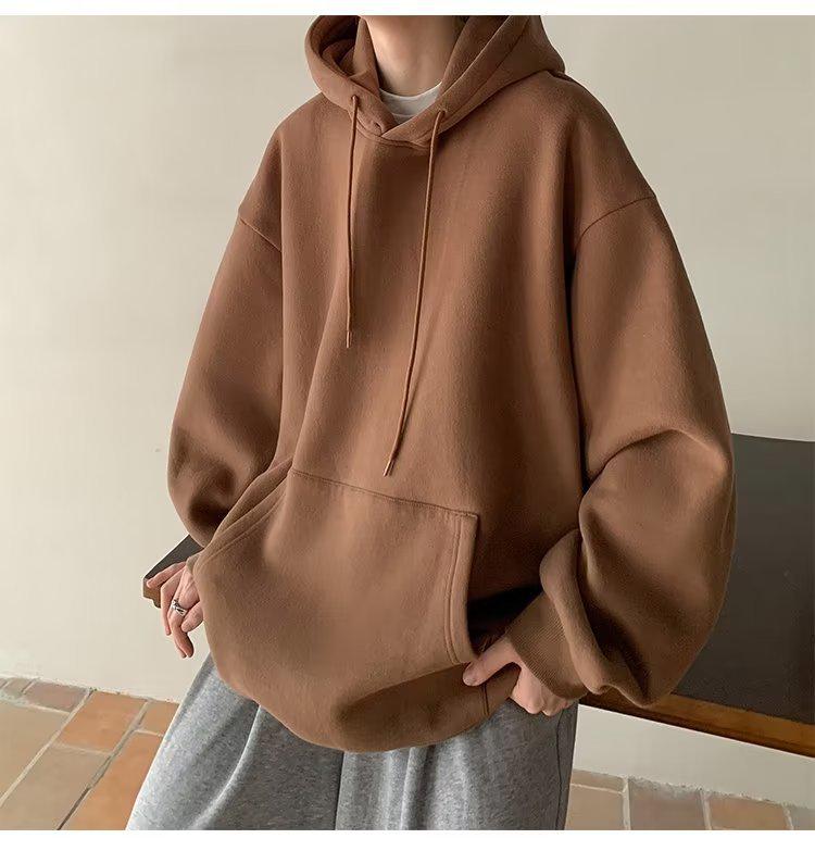 Pánská trendy mikina s kapucí jednobarevná: Volný, Ležérní, S plusovým sametem, Přizpůsobitelné LOGO