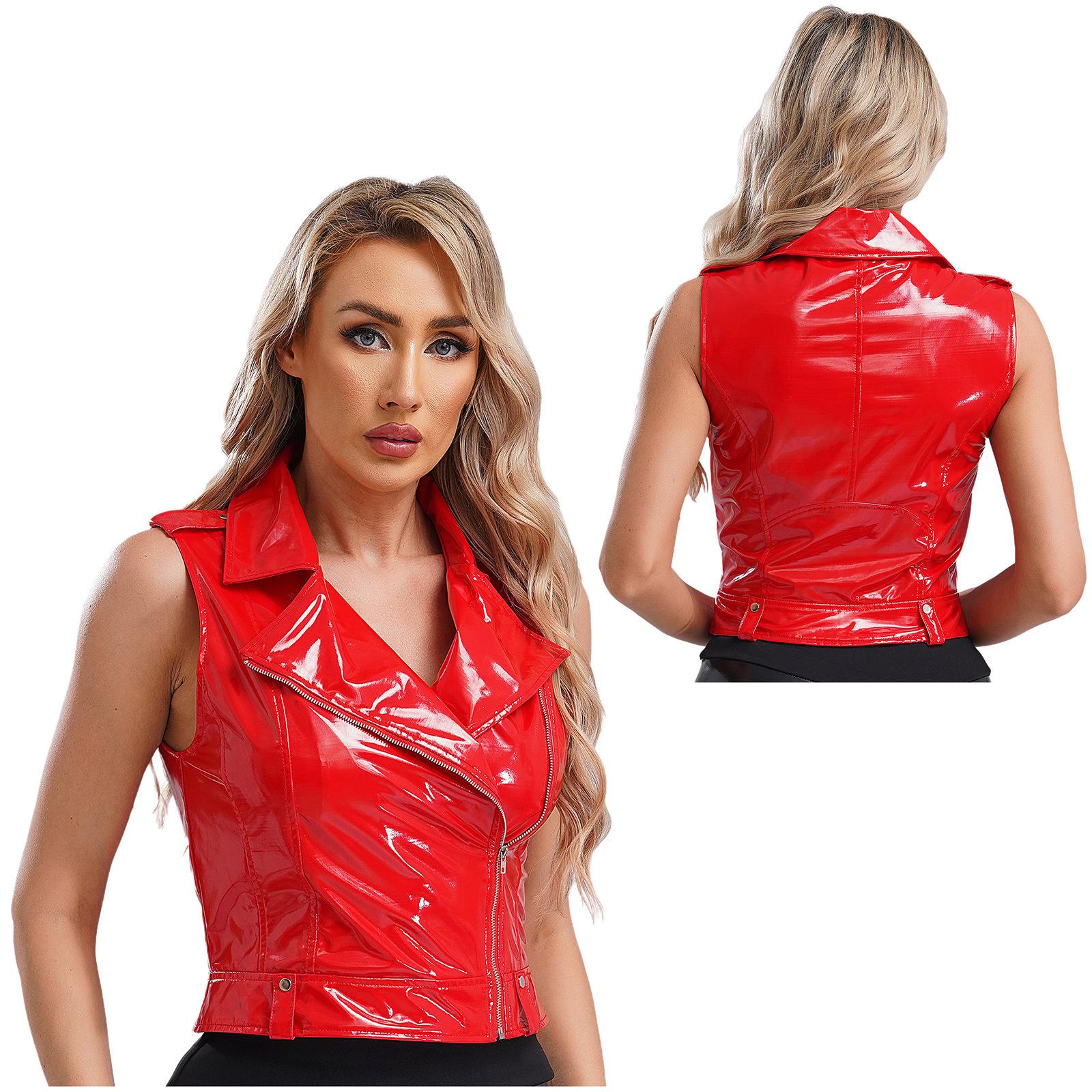 

Женская кожаная майка-топ для диско-танцев на пилоне Клубная одежда Уличная одежда Костюм для вождения мотоцикла S красный