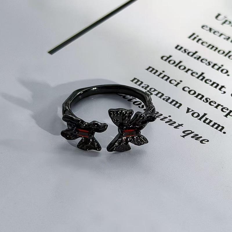 Phantom Exotic Butterfly Niche Gothic Wind Zircon Dark Ring Genderless Wind Blood Moon Punk Stacked Wearing Index Finger Ring Adjustable opening