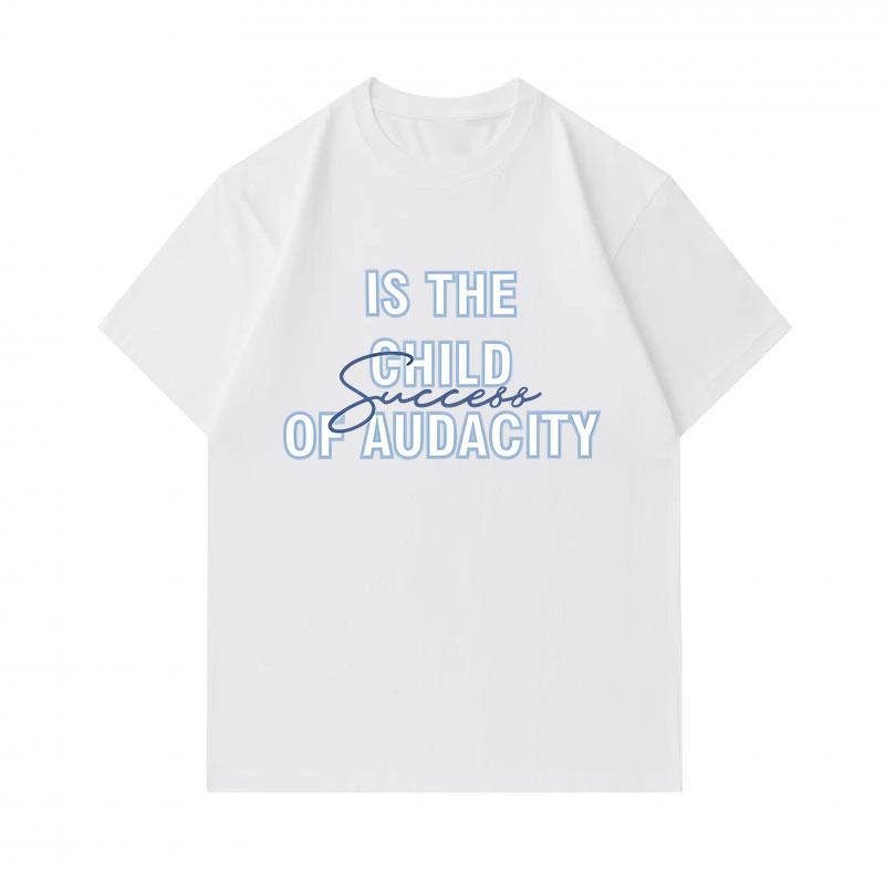 Men's 100% Cotton Crew Neck Short Sleeve T-Shirt, Is The Child Of Audacity Success Letter Print Casual Breathable Soft Tee for Daily Wear, Hipster Slo