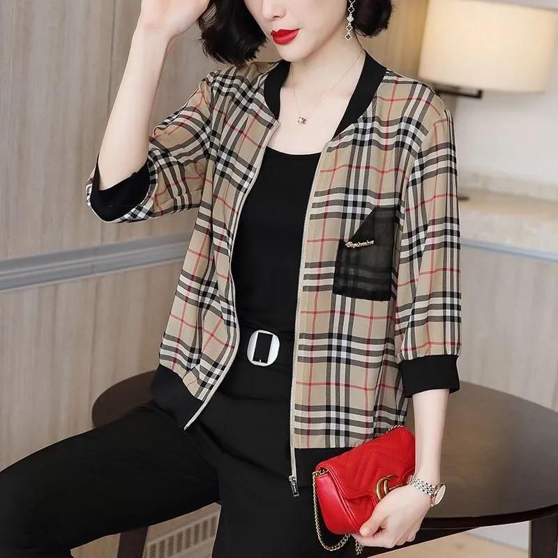 Summer Sunscreen Clothing Women's Chiffon Short Zipper Jacket Women's Long-sleeved Spring and Autumn Thai Loose Cardigan Jacket
