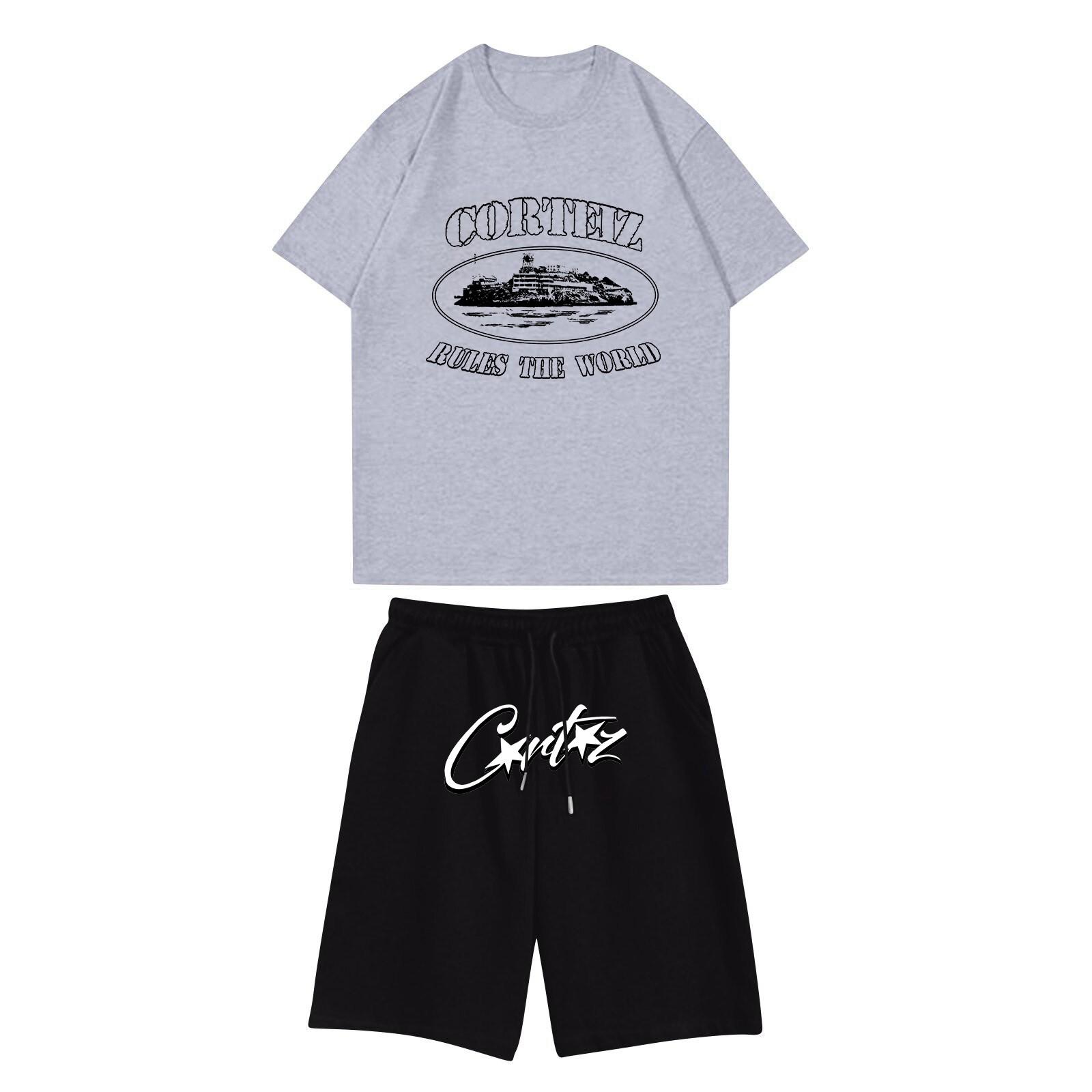

Unisex Jogging Set Summer Casual Printed Round Neck Short Sleeve T-Shirt + Shorts Set Sports Suit L