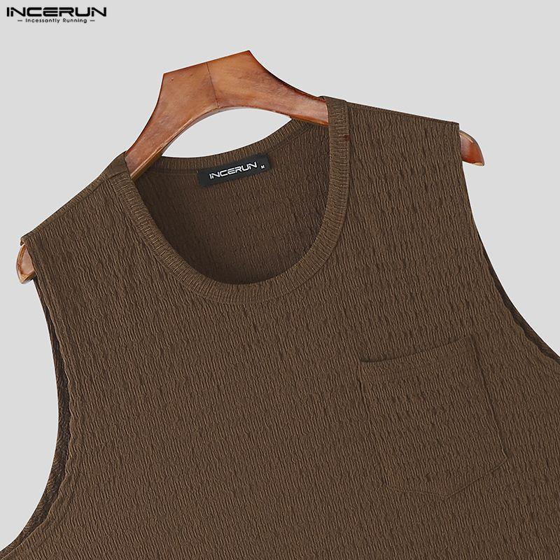 Men Sleeveless Summer Texture Incerun Loose Casual Tank Tops Vest