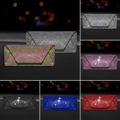 Luxury Car Glasses Case Bling Rhinestone Auto Console Armrest Box Storage Organizer Eyeglasses Sunglasses Box Car Accessories